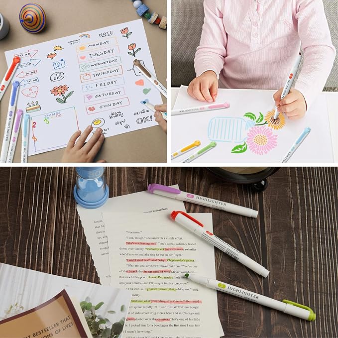 Assorted Colors Highlighters, Pastel Highlighter Real Mild Markers Dual Tip Highlighter Markers Chisel and Fine Tips for Coloring, Underlining, Highlighting (35colors)