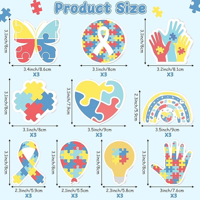 CJiangpo 30Pcs Autism Awareness Sticky Notes Pads, 600 Sheets Colorful Puzzle Pieces Self Stick Notepad Memo Pads Autism Inspirational Page Marker Gift for Women Men Kids Classroom Prizes Party Filler