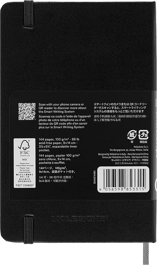 Moleskine Smart Notebook, Pocket, Ruled, Black, Hard Cover (3.5 x 5.5)