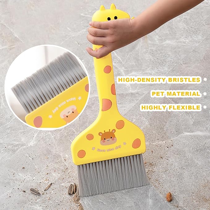 BSMstone Small Broom with Dustpan Combo Set Cartoon Mini Broom and Dustpan Set Cute Cleaning Kit for Home Office Floor Counter Pet Nest (Pink)