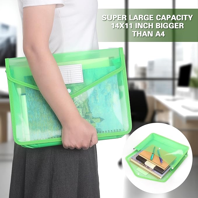 Plastic Expanding File Folder, Transparent envelopes with Snap Closure, No Dividers, Large Capacity, Fit Letter/A4 Size (Green)