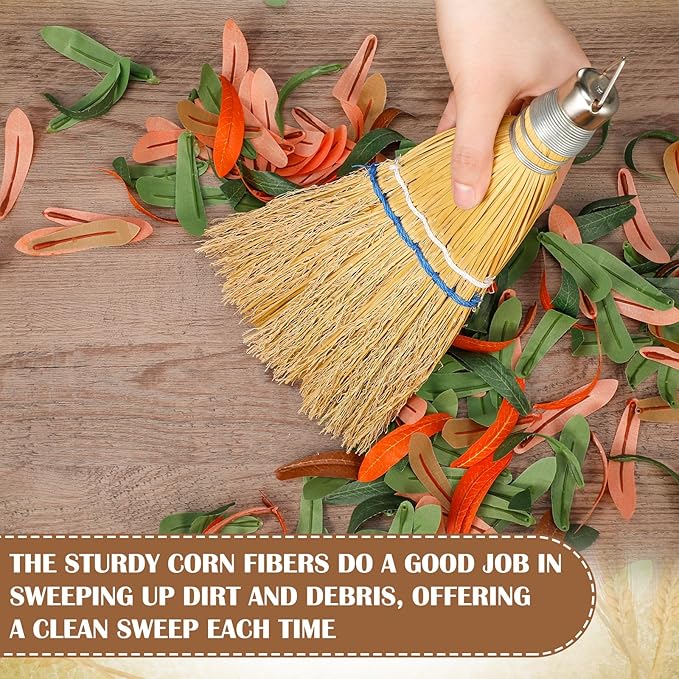 Suclain 6 Pcs 12 Inch Whisk Broom Hand Held Mini Corn Straw Whisk Broom Short Handle with Metal Hanger Halloween for Multi Surface Sweeping Small Hand Brush for Outdoor Car Porch Debris Dust Dirt