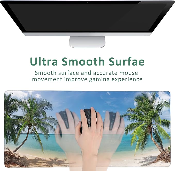 Large Mouse Pad Tropical Beach Coconut Palm Extended Gaming Mouse Pad Desk Mat Stitched Edges Mousepad Non-Slip Rubber Base Keyboard Pad for Laptop Computer PC 35.4 x 15.7 inches
