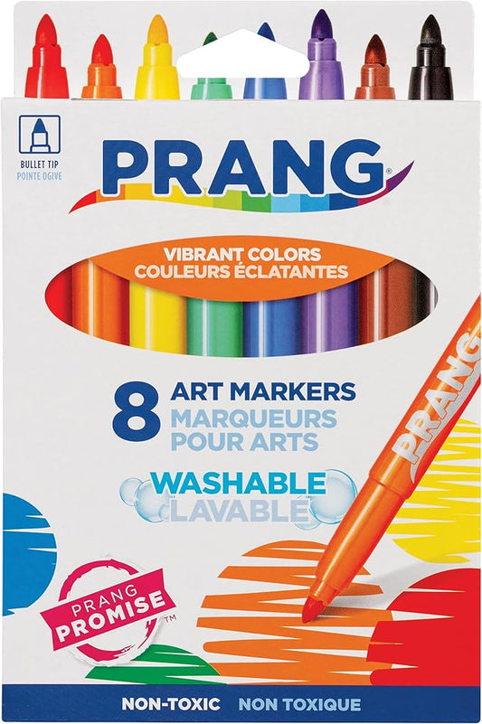 Prang Classic Art Markers, Washable, Bullet Tip, Assorted Colors, 8 Count
