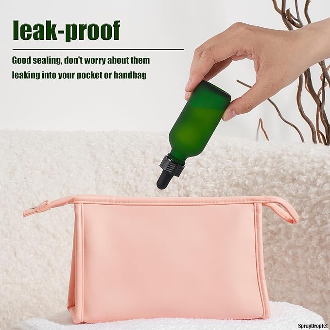 12 Pcs, 2oz Glass Dropper Bottle, Leakproof Tincture Bottles with Dropper, Green Reusable Eye Dropper Bottle, Preety Frosted Texture, for All Kinds of Liquids (Green-Frosted, 2oz-12pcs)