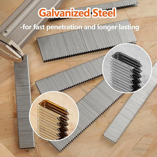 1000-Count 1 Inch Length, 18 Gauge 1/4 Inch Narrow Crown Staples, Heavy Duty Beveled Chiseled Pointed Galvanized Staples, for Pneumatic, Electric 18GA Stapler Gun