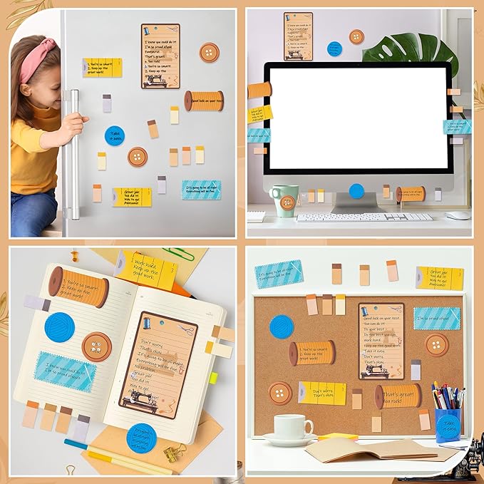 Xqumoi Retro Sewing Sticky Notes Set - Any Day Spent Sewing is A Good Day Self-Stick Note Pads Teacher Appreciation Notepads Writing Memo Pad Page Marker Back to School Office Supplies, 550 Sheets