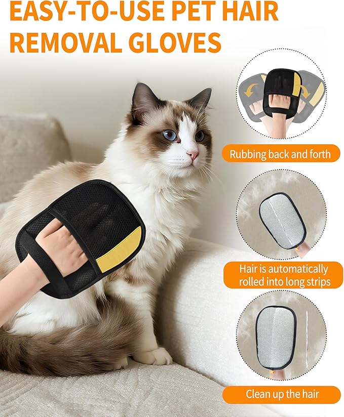 HDLDYDD 2-Pack Pet Hair Removal Glove for Dogs & Cats, Newly Upgraded Electrostatic Pet, Reusable Pet Hair Remover Tool for Clothing, Couch, Carpet, Car Seat