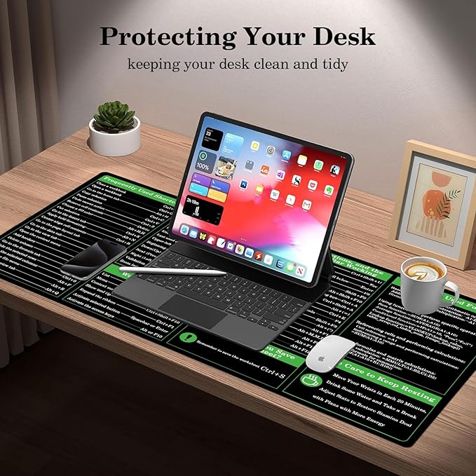 Desk Pad Protector, Mouse Pad, Office Desk Mat, Non-Slip PU Leather Desk Blotter, Laptop Desk Pad, Waterproof Desk Writing Pad for Office and Home (Excel)