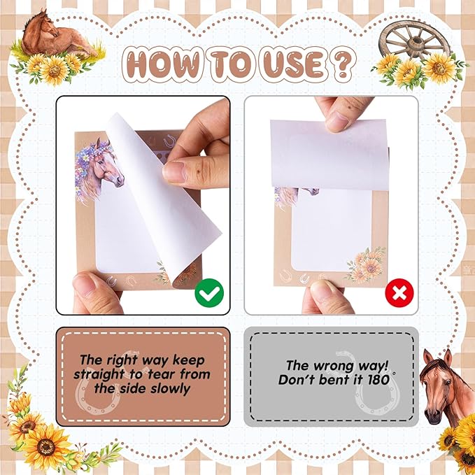 Sabary 9 Pads Cute Sticky Notes Animal Sticky Note Pads 3.15 x 3.94 Inches Colored Adhesive Memo Reminder Decor for Journal School Office Gifts(Horse)