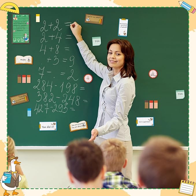 B1ykin Sticky Notes Set, Cartoon Theme Cute Self-Stick Notes Pad Teacher Appreciation Gifts， Self-Adhesive Writing Memo Pages Sticky to Do Notepad Thank You Gift for School Classroom (Goose Teacher)