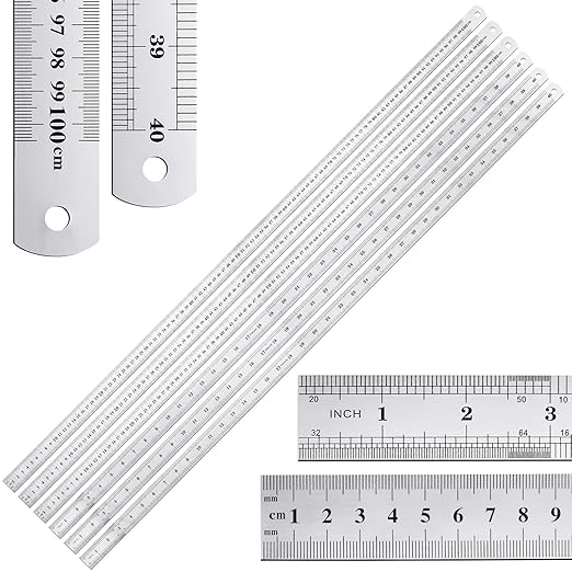 Lothee 6 Pieces Bulk Metal Yard Stick Large Stainless Steel Ruler Rule Measure Straight Edge 1 Metre Meter 40 Inch / 100 cm School Classroom Measuring Tool for Student Teacher Woodworking