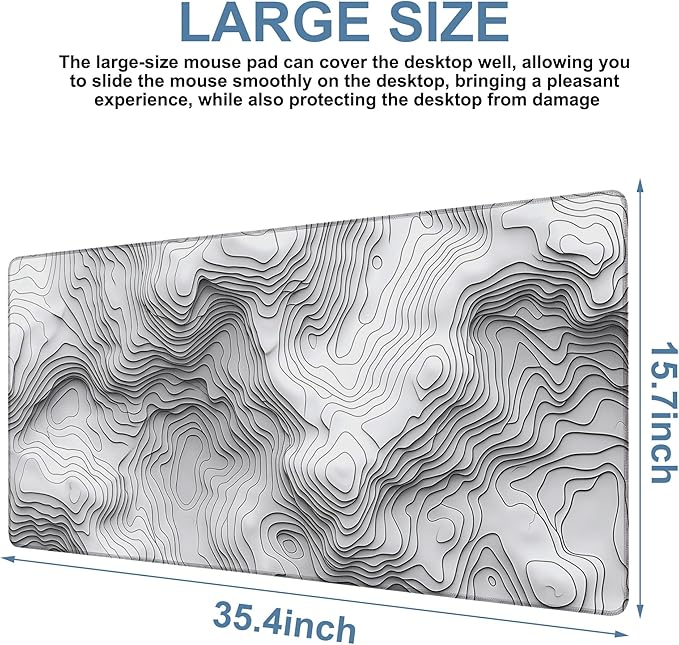 Large Mouse Pad Wave Lines Gaming Desk Pad Computer Keyboard Non-Slip Waterproof Mouse Mat with Rubber Base and Stitched Edges Entertainment Office Writing Desk Mat 35.4 x 15.7 Inches