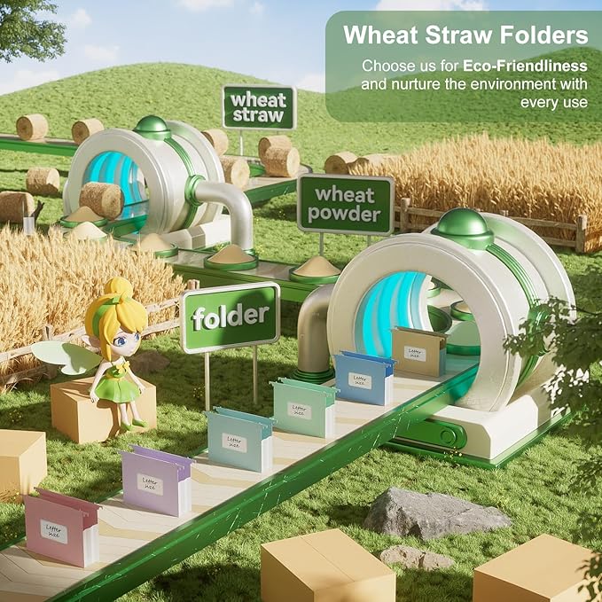 Extra Capacity Hanging File Folders, 3.15" Reinforced Wheat Straw Expanding Hanging Folder Letter Size, Heavy Duty for Filing Cabinets, File Organizer for Office & Home-Mint Green 3Pcs