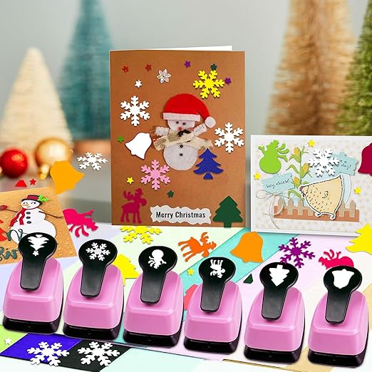 Paper Punch Shape Hole Puncher Craft Punches 1 inch Christmas Punches Scrapbooking Punch Snowflake Punch Deer Punches Bell Puncher for Paper Craft Cardstock Arts DIY Projects