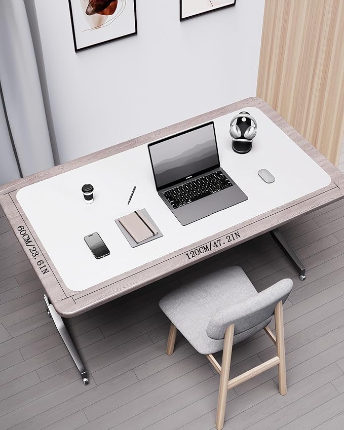 YSAGi Double-Sided Desk Pad, Leather Desk Mat, Eco Cork Desk Pad Protector,Large Mouse Pad,Waterproof Desk Blotter for Office/Home (Off-White+Cork, 47.2" x 23.6")