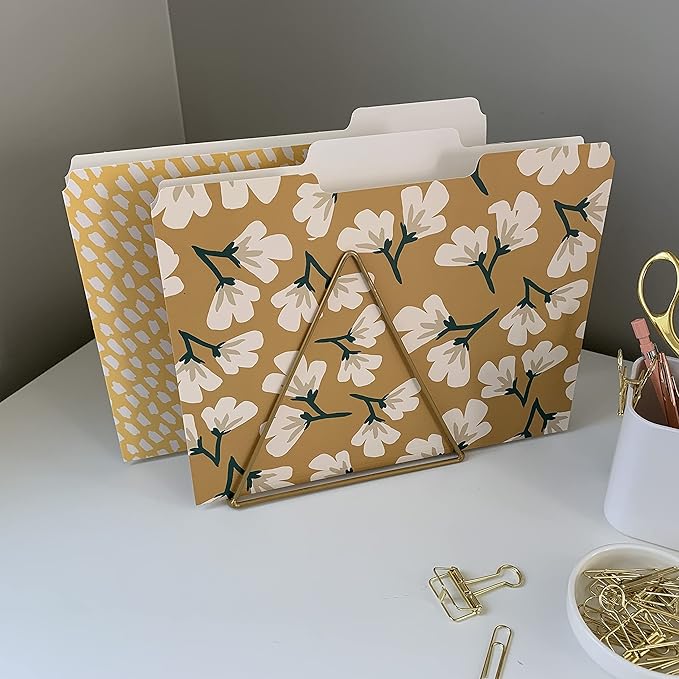 Cute File Folders, Set of 24 3-Tab Letter Size Decorative File Folders Boho Manilla 8.5 x 11 – Pretty Designer Home Office School Supplies (Blossom)