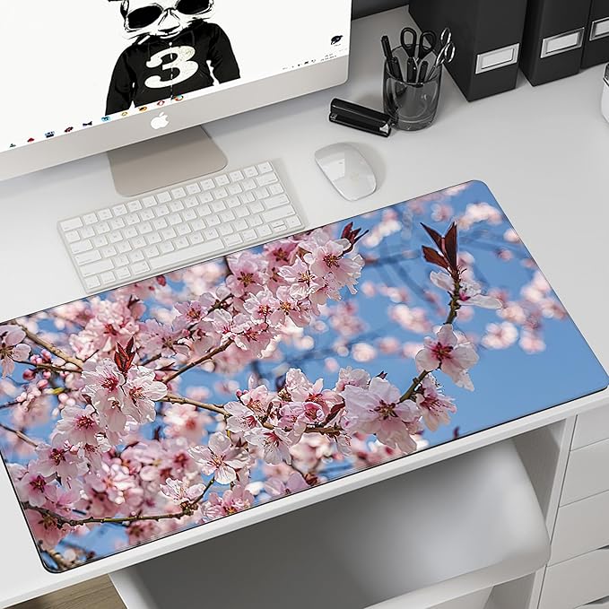 MIOAOSRT Desk Mat,Beautiful Blooming Flower Large Gaming Mouse Pad with Stitched Edges,Non-Slip Computer Mouse Pad for Desk,Extended XXL Keyboard and Mouse Pad 35.4x15.75 in