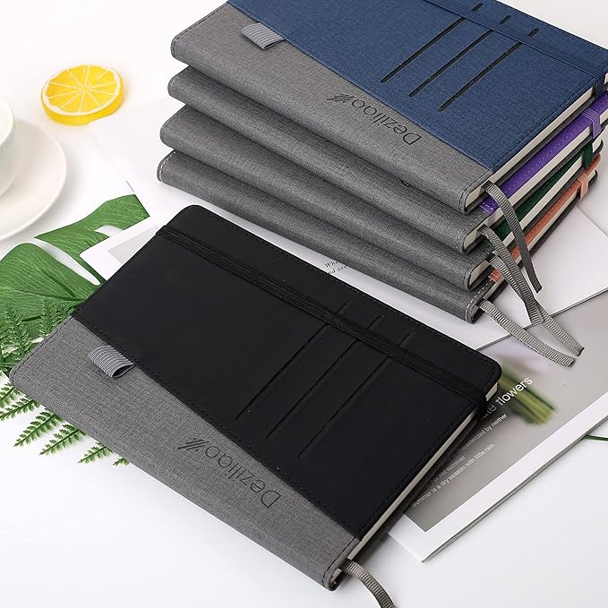 Deziliao Lined Journal Notebooks with Pen Loop, Hardcover Notebook Journal for Work, 100Gsm Premium Thick Paper with Inner Pocket, Medium 5.7''''x8.4'''', ?Black, Ruled, 1 Pack