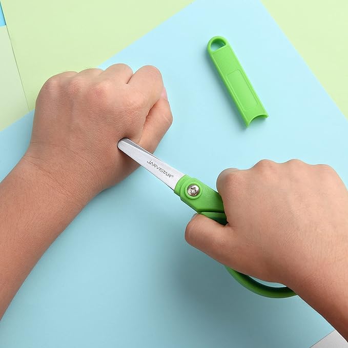 JARVISTAR 4 Pack Blunt Kids Scissors: 5.5” Small Safety Stainless Steel Blades with Cover for School Children Students Teachers Classroom Crafting