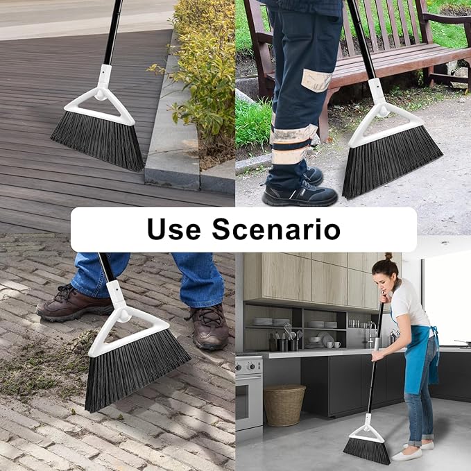 Szjyhqy 3 Pack Outdoor Indoor Broom, Brooms for Sweeeping Indoor, Heavy-Duty Kitchen Broom with Long Pole, Angle Broom White for Garages Restaurant Courtyard Office Slidewalk Lobby Sweep Dust