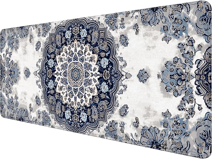 Boho Carpet Style Desk Pad Mouse Pad Bohemian Mandala Blue Mousepad XL Large Gaming Mouse Pad Laptop Keyboard Mat Desk Pad Office Home Decor for Women Girl 31.5"x11.8"