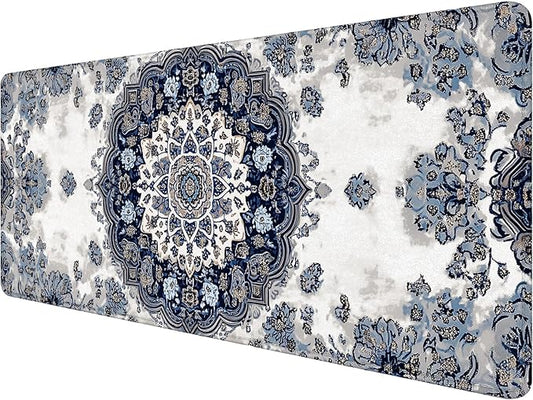 Boho Carpet Style Desk Pad Mouse Pad Bohemian Mandala Blue Mousepad XL Large Gaming Mouse Pad Laptop Keyboard Mat Desk Pad Office Home Decor for Women Girl 31.5"x11.8"