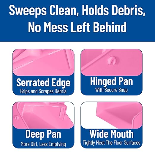 SPARTA Upright Dustpan with Aluminum Handle, Serrated Edge for Broom Combing, Secure Yoke Lock with Easy Storage Hanging Hole for Commercial Cleaning, Plastic, 30 Inches, Pink