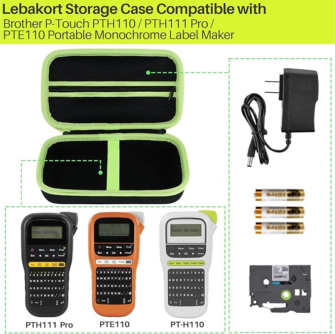 Storage Case Compatible with Brother P-Touch PTH110 / PTH111 Pro / PTE110 Portable Monochrome Label Maker (Black+Yellow Zipper Case)