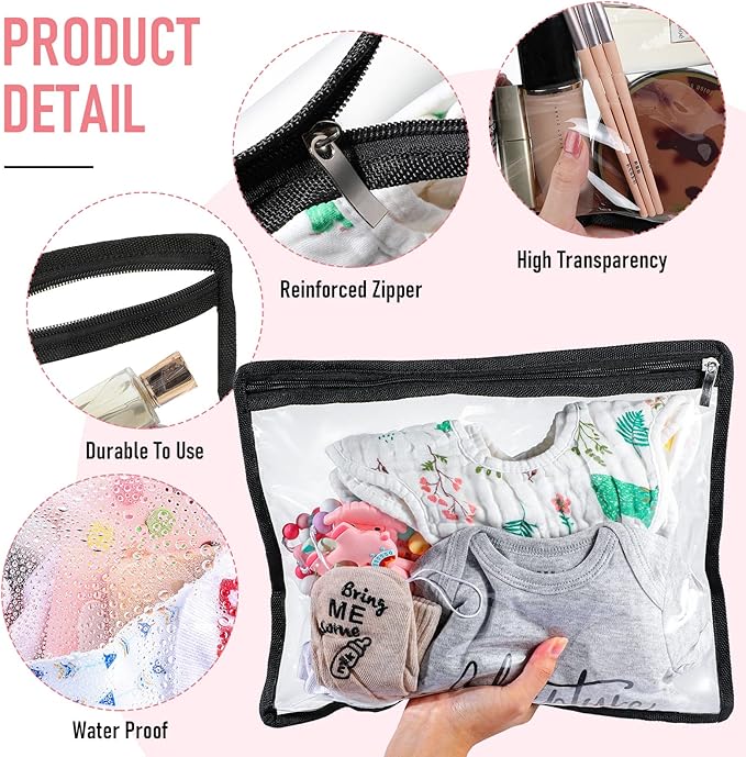 Outus 8 Pcs Clear Zipper Pouches Pencil Pouches PVC Makeup Pouch Envelopes Folder Storage Multi Purpose Pouch Document File Organization Bags, Office Supplies (Black Edgin,13 x 10.5 Inches)