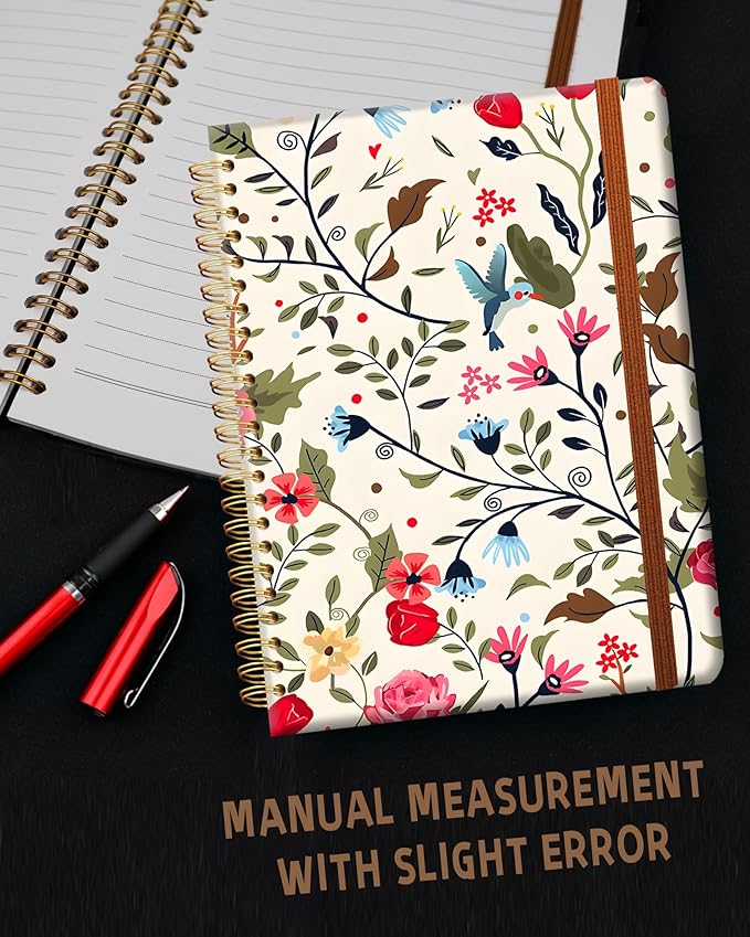 Ruled Spiral Writing Notebook,A5 Hardcover Lined College Journal for Women,Strong Twin-Wire Binding with Premium Paper,8.4" X 6",Perfect for School,Office,Home(Vintage Bird Butterfly)