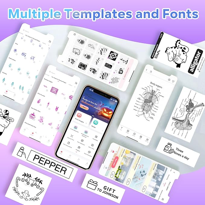 Phomemo Print Pods- Sticker Printer Mini Printer Thermal Sticker Maker Bluetooth Printer for Study Notes, Photos, List, Stickers, Gift, 3 Rolls Paper, White