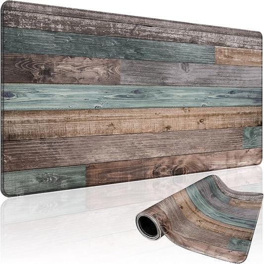 Rustic Wood Pattern Large Gaming Mouse Pad 31.5"x15.7"｜XXL Desk Mat, Non-Slip Rubber Base & Stitched Edges - Extended Waterproof Mousepad for PC/Laptop/Office/Home Decor