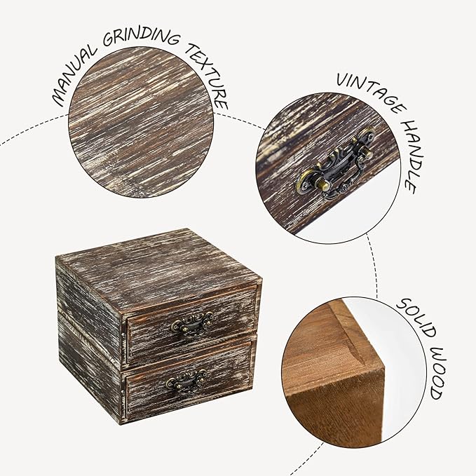 Office Desk Organizer Drawers Dark Brown Vintage 2pcs/set Small Wood Desktop Storage Box Farmhouse Kitchen Countertop Organizer Makeup Storage Box for Workspace Home Toiletries Supplies Vanity