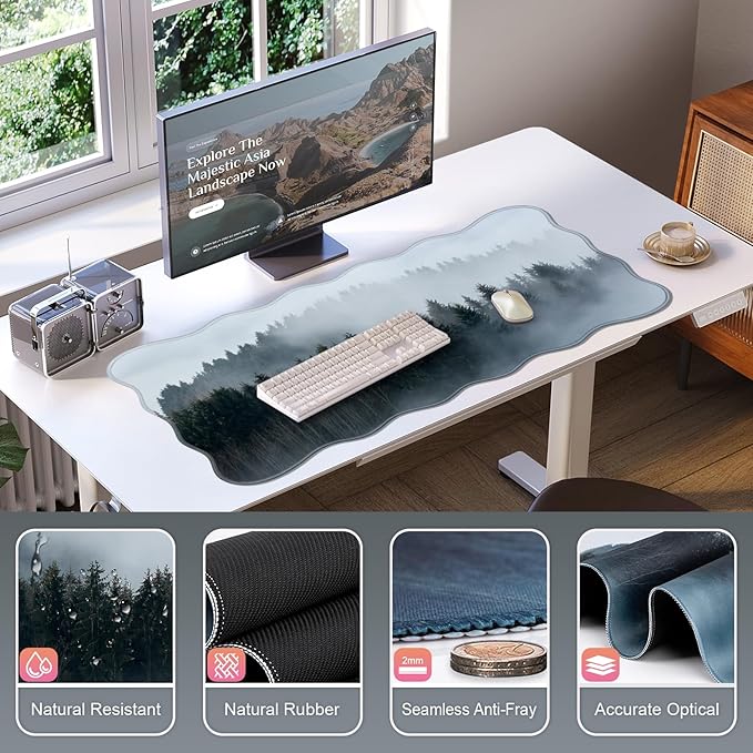 Gaming Mouse Pad, Large Mouse Pad XXL 35.4×15.7in, Extended Computer Keyboard Mouse Mat Desk Pad for Laptop with Stitched Edges, Waterproof Mousepad for Gamer Home&Office Women