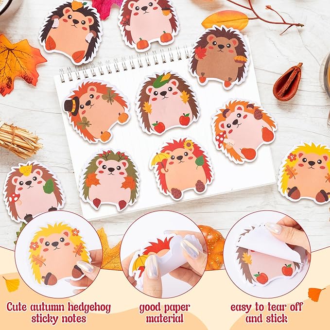 ANGOLIO Fall Cute Hedgehog Sticky Notes – 30 Pack Memo Pads, Thanksgiving Gifts Office Supplies, Autumn Classroom Decor, Self-Stick School Notes for Kids, 600 Sheets Seasonal Birthday Party Favors
