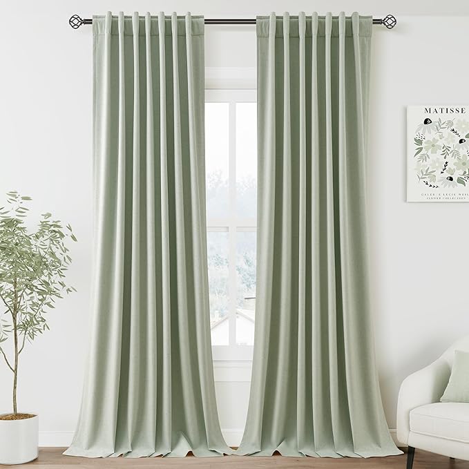 Mist Sage Linen Blackout Curtains 120 Inches Long Back Tab Thermal Insulated Extra Long 10 FT Cooling Noise Cancelling Full Shading 2 Panels Set for Bedroom Modern Urban Curtains Drapes 52x120