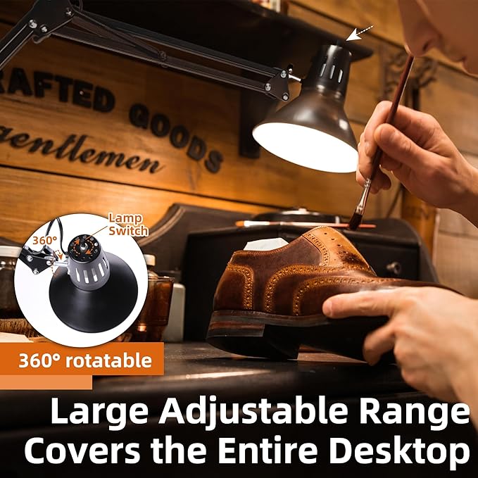 2 Pack Desk Lamp w/A19 E26 LED Bulb for Home Office Eye-Caring Metal Extra Tall Swing Arm High Intensity Clamp Flexible Gooseneck Side Table Working Reading Computer Workbench 5000K White Light