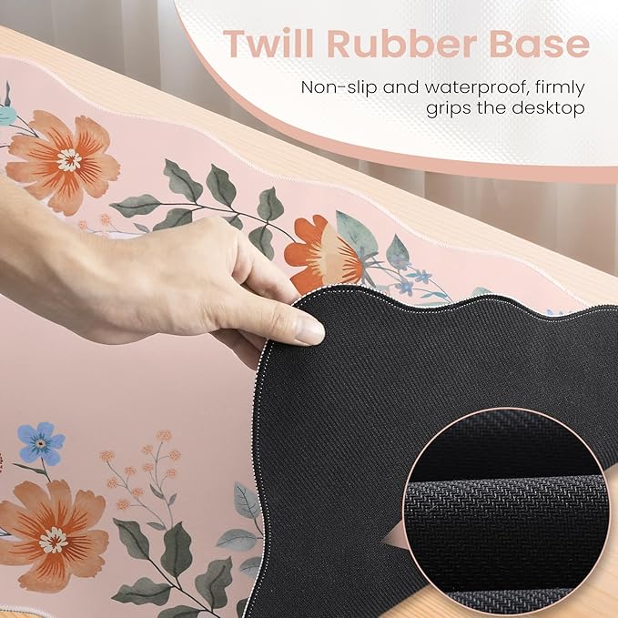 HAOCOO Desk Matt for Desktop, Desk Mat for Keyboard and Mouse, Non-Slip & Waterproof Cute Desk Mat, Large Keyboard Mats for Desk, Edge Stitched XXL Desk Mouse Pad for Office (Light Pink)