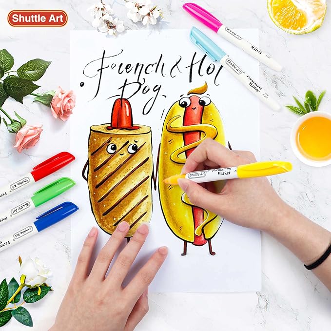 Shuttle Art 144 Pack Permanent Markers, Permanent Marker Assorted Colors, 12 Bright Colors Fine Point Permanent Markers For Kids and Adult Coloring on Wood, Stone, Glass as Office, School Supplies