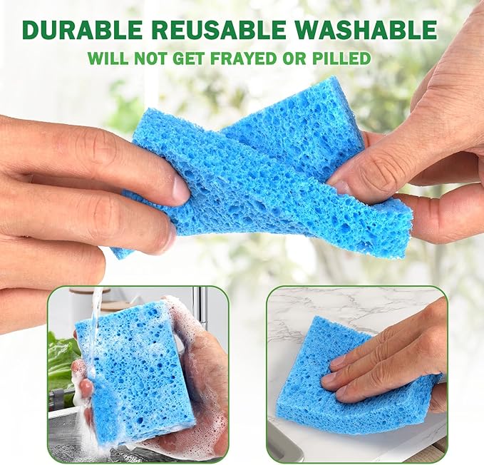 Vilphel Compressed Natural Cellulose Sponges 24 Pack Regular Size Multicolor Soft Reusable Non-Scratch Long-Lasting Basics Dish Washing Sponges for Kitchen Cookware and Bathroom, DIY Cuts-Out for Fun