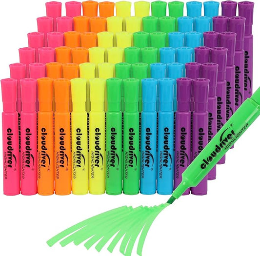 cloudriver Highlighters Bulk Pack of 72, Assorted Color, Chisel Point, Quick Drying Ink, Highlighters Suitable For Classroom, Office And Shop