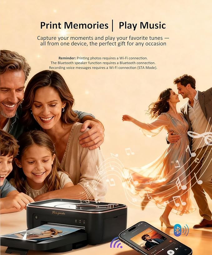 CP6000 4x6 Photo Printer with 20 Sheets & 1 Ribbon, Full-Color Thermal Dye Sublimation Wi-Fi Printing, Portable Instant Picture Printer for iPhone/Android, AR Video, Fun App, Home Use, Black