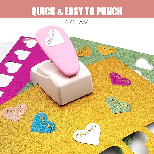 Craft Punch Shapes, Paper Cutter Hole Puncher for Kids, Paper Crafting, Scrapbooking, Card Making, DIY Confetti, Gift Tags, Memory Books (1, Random Color - Heart D, 1-3/4'')