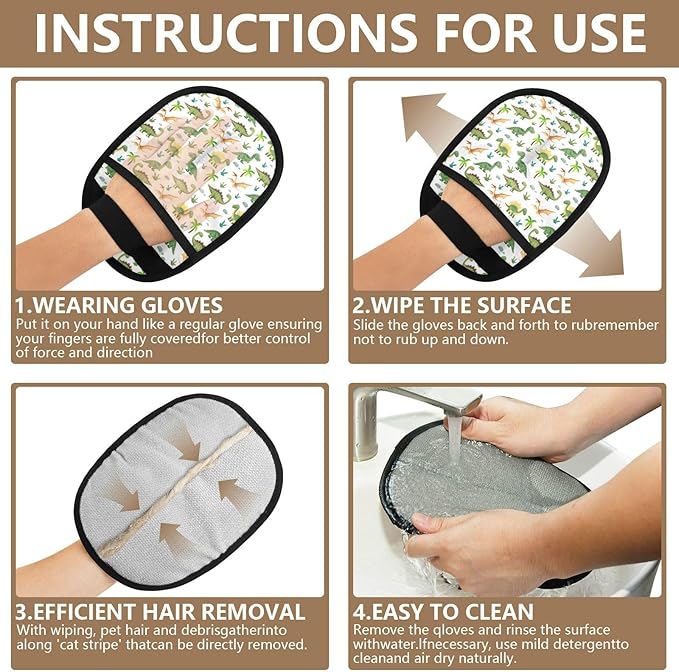 CHPGPUG Dinosaur Pet Hair Removal Glove for Cats & Dogs Reusable Pet Hair Removal Glove pet Hair Electrostatic Gloves