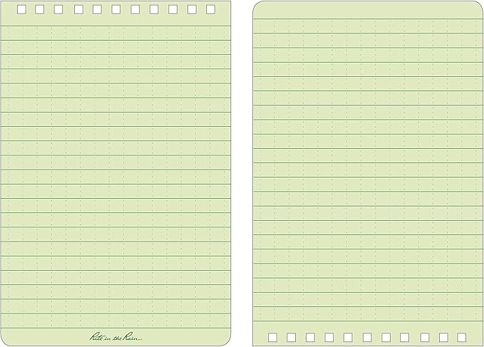 Rite in the Rain Weatherproof Top Spiral Notebook, 4" x 6", Green Cover, Universal Pattern, 6 Pack (No. 946L6)