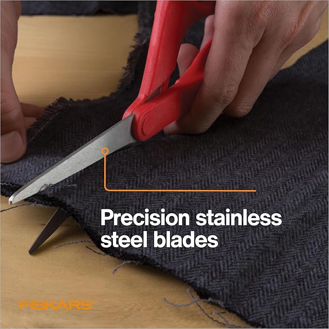 Fiskars Petite Left Handed Scissors, Crafting and Sewing Stainless Steel Scissors for Smaller Hands, Ergonomic Handle, Paper and Fabric Supplies for Office, Arts, and Crafts, Red