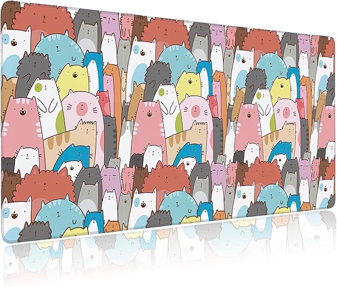Large Mouse Pad Doodle Cats and Kittens Extended Gaming Mouse Pad Non-Slip Desk Mat with Stitched Edge Laptop Computer Keyboard Mousepad for Office Home 35.4" x 15.7"