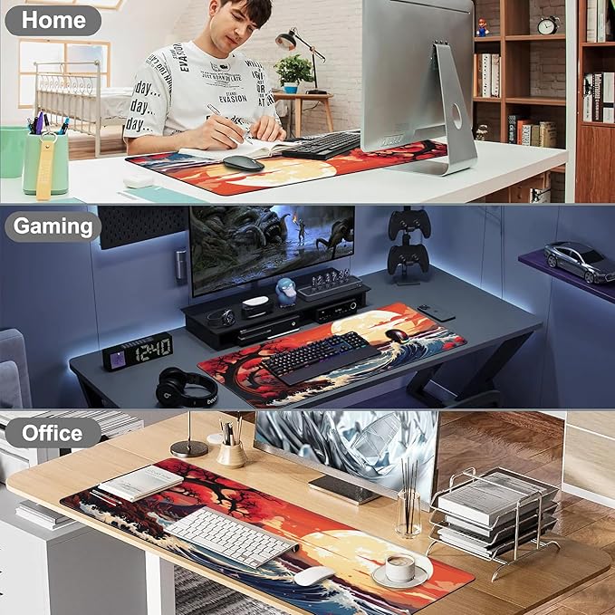 Mouse Pad, Large Huge Moon Over The Sea Desk Mat, Extended Non-Slip Gaming Keyboard Mousepad Desk Pad, Thick Stitched Edges Waterproof Mouse Mat 31.5"x15.7" (Beautiful Natural Landscape)