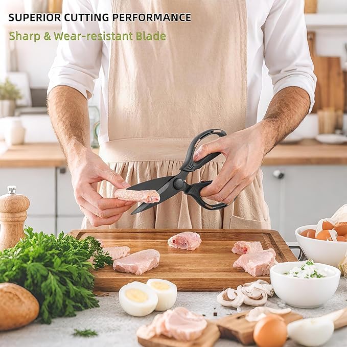Kitchen Shears Scissors Food Scissors, 8-in-1 Multifunction Japanese Stainless Steel Meat Shears, Dishwasher Safe Sharp Shear All Purpose with Comfort Grip, Ideal for Everyday Use-Black